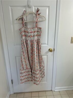 Hyacinth House Girls Floral Tie-Shoulder Sundress in Coral and Green